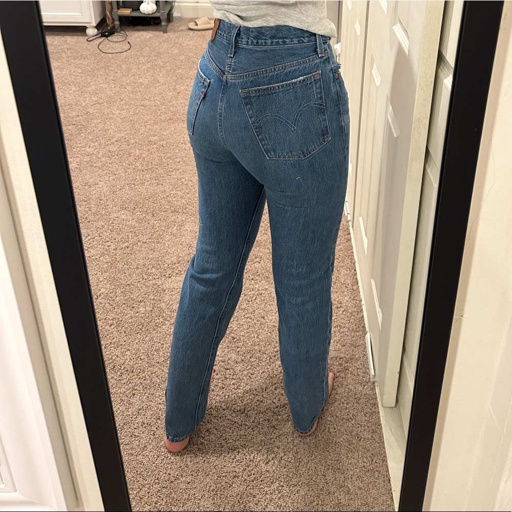 Levi's 501 Straight Leg Jeans in Medium Blue Denim